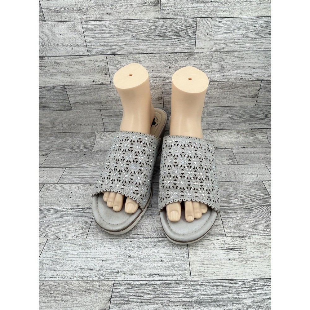 Spring Step Shoes Womens Size 41 Wedge‎ Slide Sandals Laser Cut Sparkle Comfort